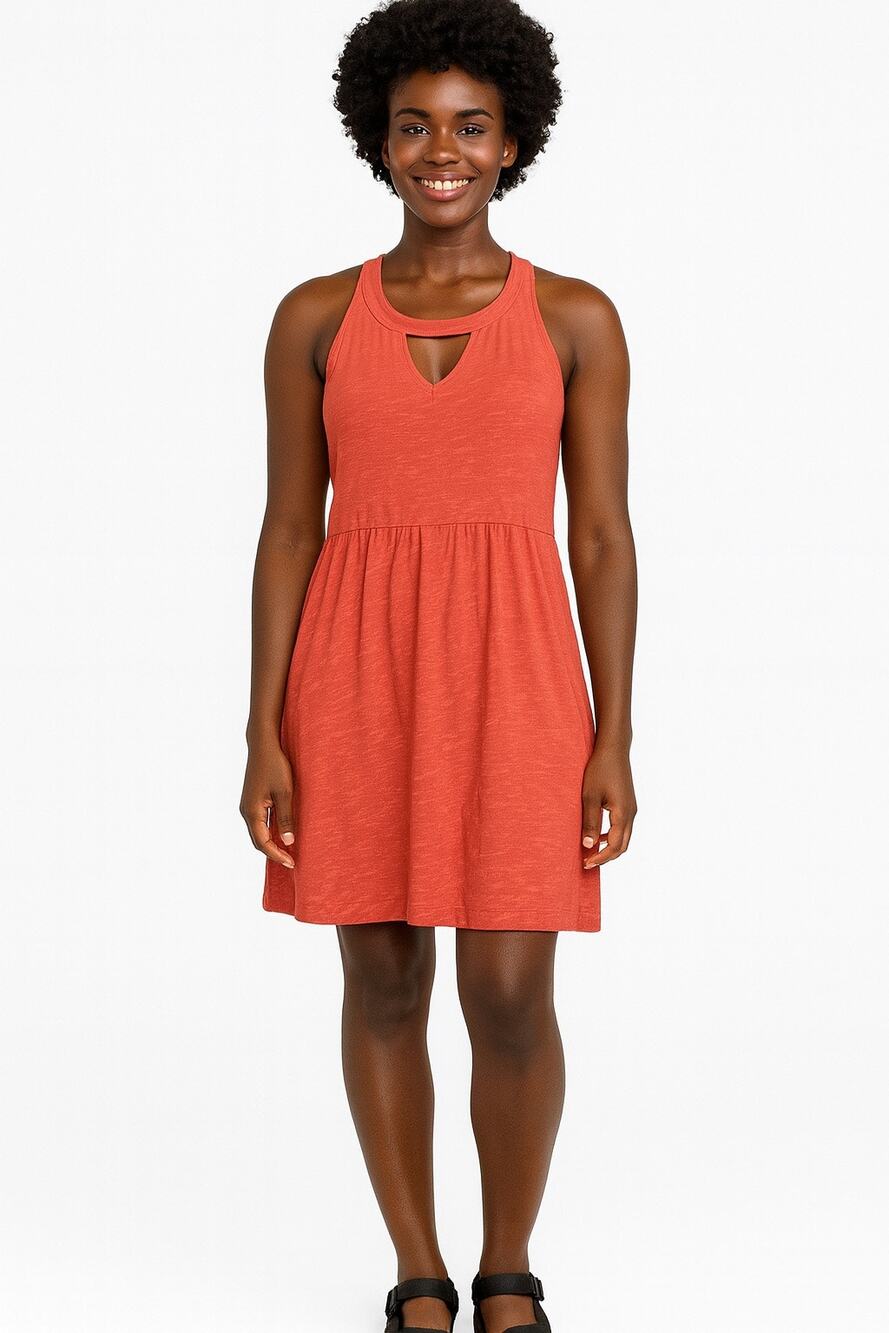 Toad&Co Coral sleeveless dress built in bra Athleisure organic cotton large flaw